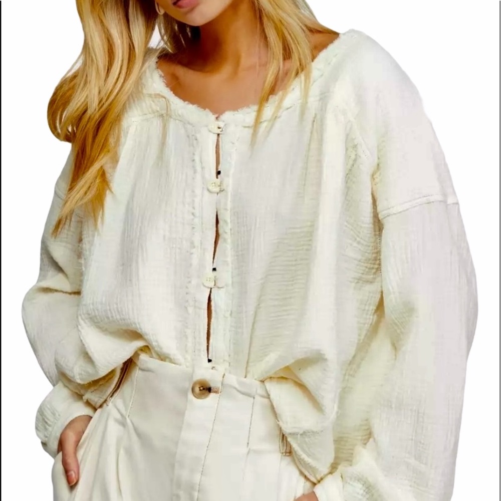 Free People Ivory  MOVING MOUNTAINS tunic 100% Cotton TOP, NWT